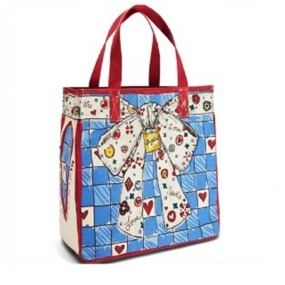 NWT‎ Brighton Sparkle Love Canvas Tote Bow Cherry Cat Print New MSRP $150